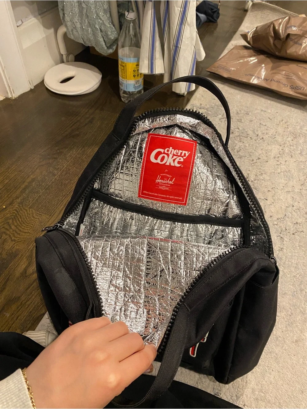Herschel Supply Company Black Mini Backpack with Red Cherry Coke Tag